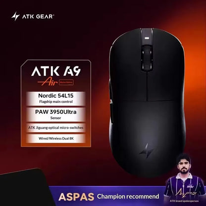 ATK A9 Air Ultimate Wireless Gaming Mouse Tri-Model Dual 8KHz PAW3950UItra 42000DPI 750IPS 53g Lightweight Ergonomic E-sports