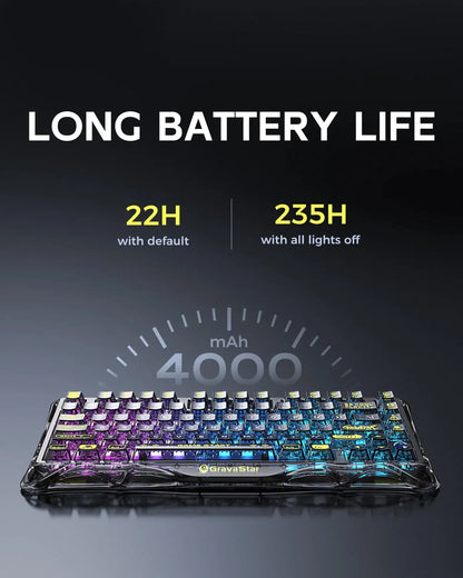 GravaStar Mercury K1 Lite 75% Gaming Keyboard 2.4GHz/BT/Wired Tri-Mode Wireless Mechanical Keyboard Gasket Hot Swappable