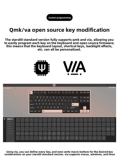 Weikav Stars80 Mechanical Keyboards Kits QMK/VIA Tri-mode Aluminum Wireless Bluetooth Gaming Keyboard Customized E-sports Gifts